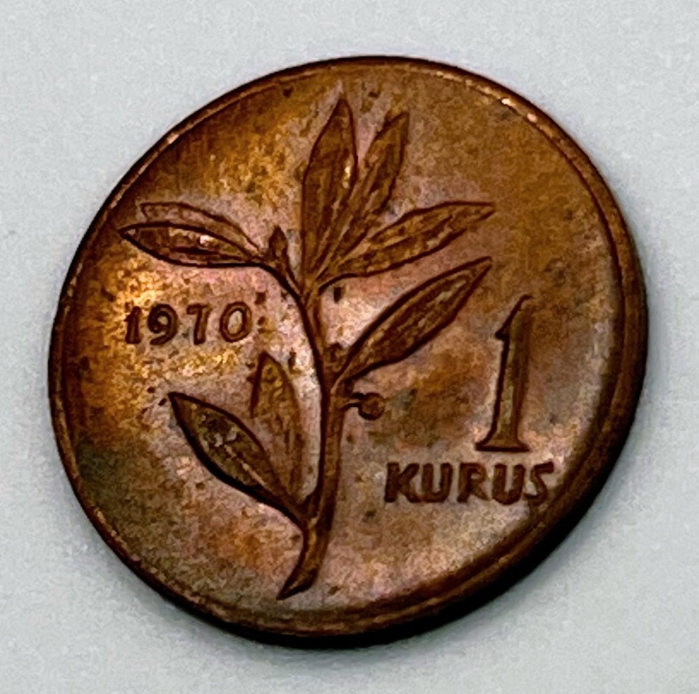 1970 Turkey 1 Kurus UNC Uncirculated Small KM#895a Bronze