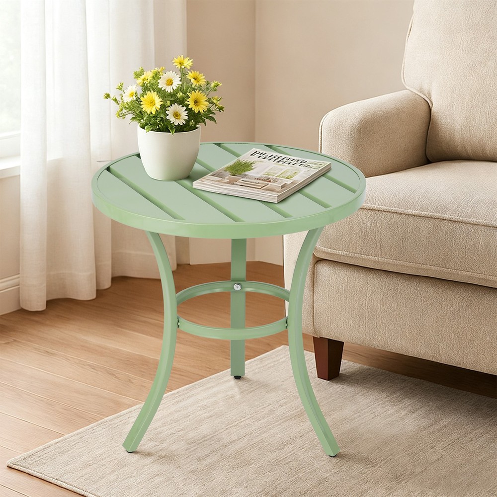 Outdoor Round Side Table, Small Metal Table Patio End Table Coffee Bistro Table