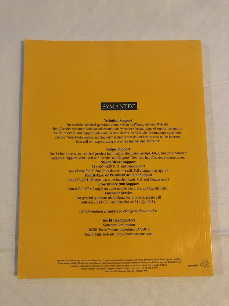 Norton AntiVirus User's Guide Windows NT Windows 98 & 95 Windows 3.1/DOS