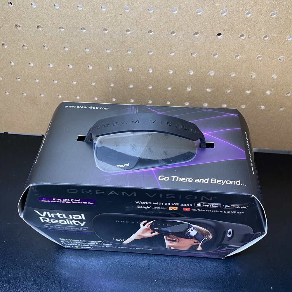 Dream Vision VR Virtual Reality 360 Smartphone Headset Earbuds iOS Android Black