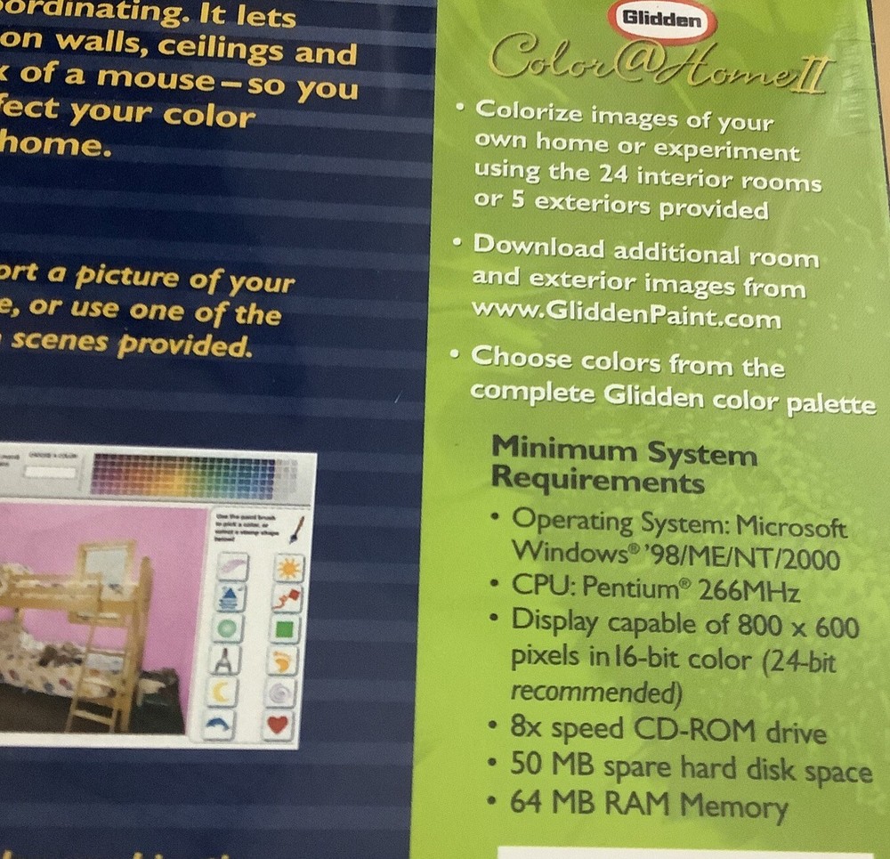 Glidden: Color @ Home II Virtual Paint Software PC CD-ROM for Windows 98/ME