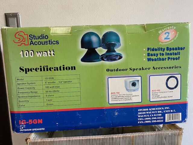 Studio Acoustics IG-5GN: Mini Speaker 2-way Weather Resistant Poly Cone (pair)