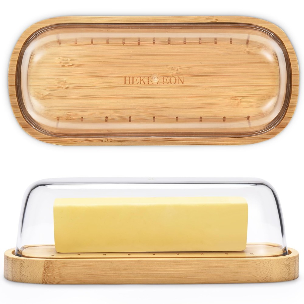 Butter Dish with Lid Bamboo Airtight Clear Lid Kitchen Server New