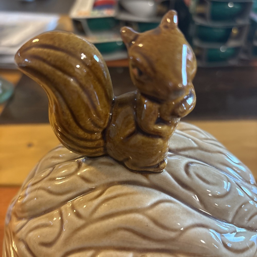 Vintage Ceramic Squirrel Sitting On A Walnut Covered Candy Or Nut Bowl