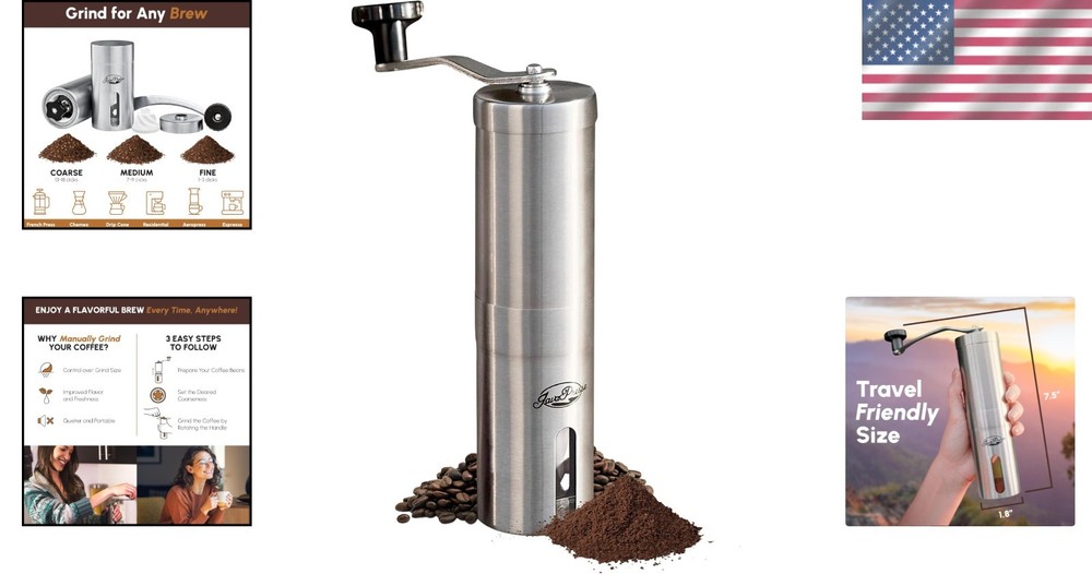 Portable Stainless Steel Coffee Grinder - 18 Settings