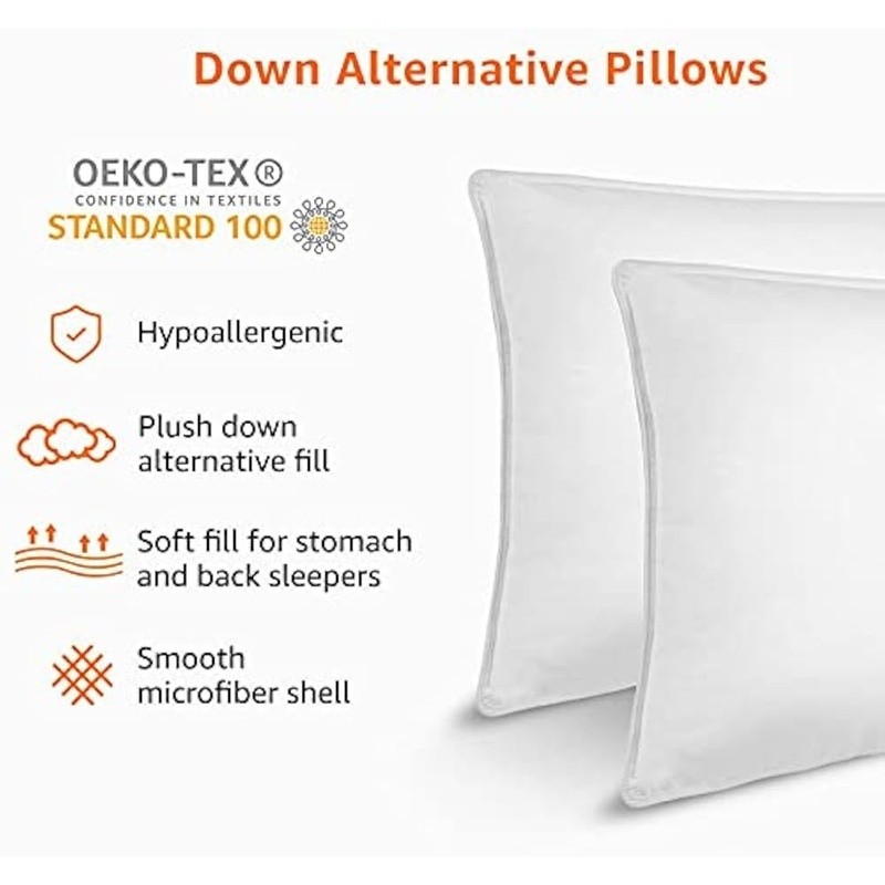 Down Alternative Bed Pillows Pack of 2 Back & Side Sleepers Medium Density New