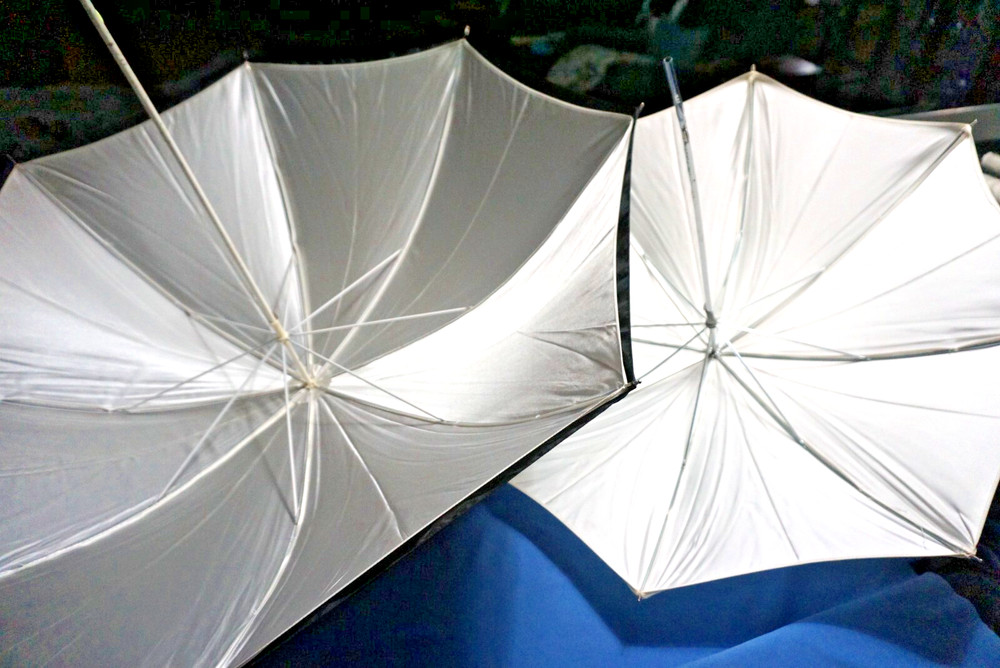 Two Studio Umbrellas, Norman Silver Reflector and White Reflective
