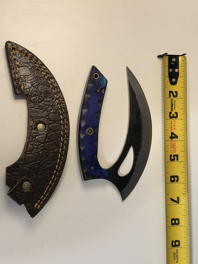 Damascus ulu-style knife