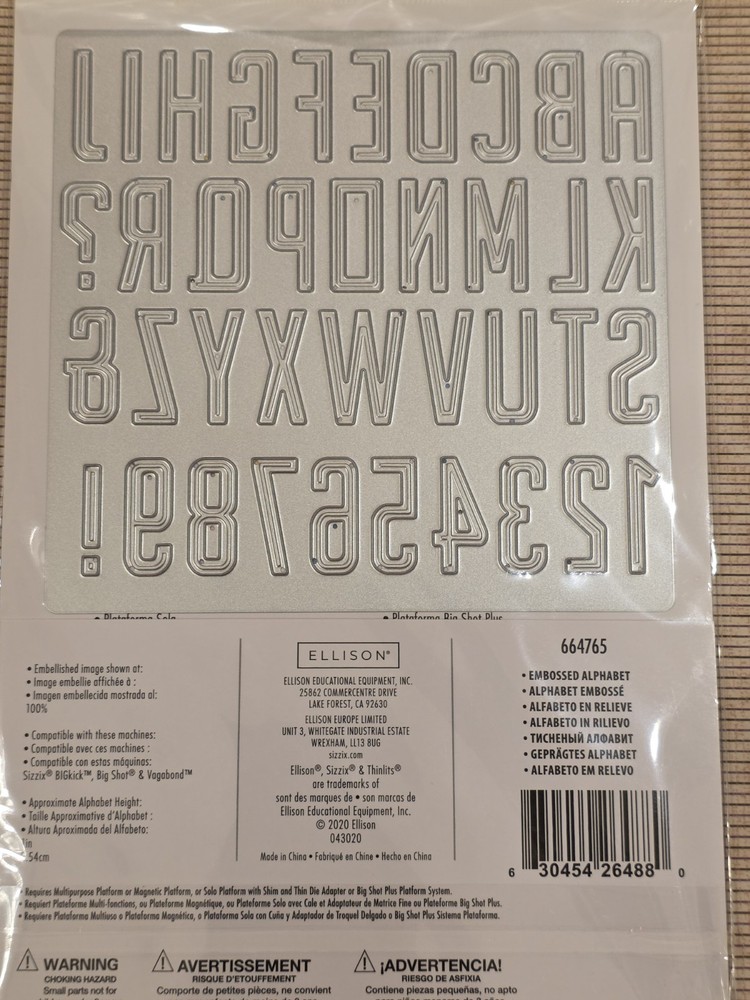 Universal Metal Die Cut Tool Sizzix Thinlits Embossed Alphabet Cut Emboss