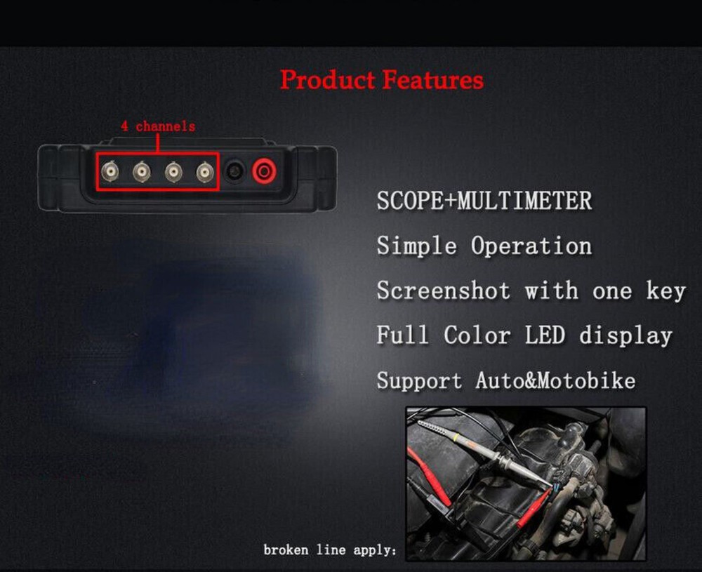 ADO104 Automotive Maintenance Handheld Oscilloscope 4 Channel Engine Analyzer