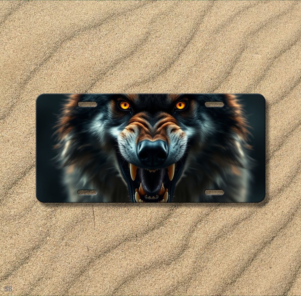 Snarling Wolf License Plate Snarling Design Customizable Front Bumper Plate Spec