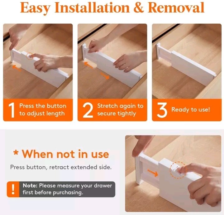 Adjustable Drawer Dividers 5 Pack 4" High x 11-17" Long Adjustable