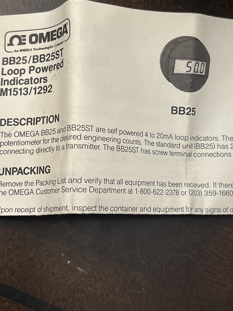 Omega BB25ST Loop Powered Indicator NEW
