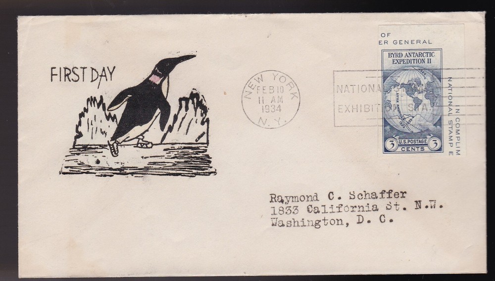 BYRD EXPEDITION #735A US FIRST DAY COVER 1934, UNKNOWN CACHET FDC