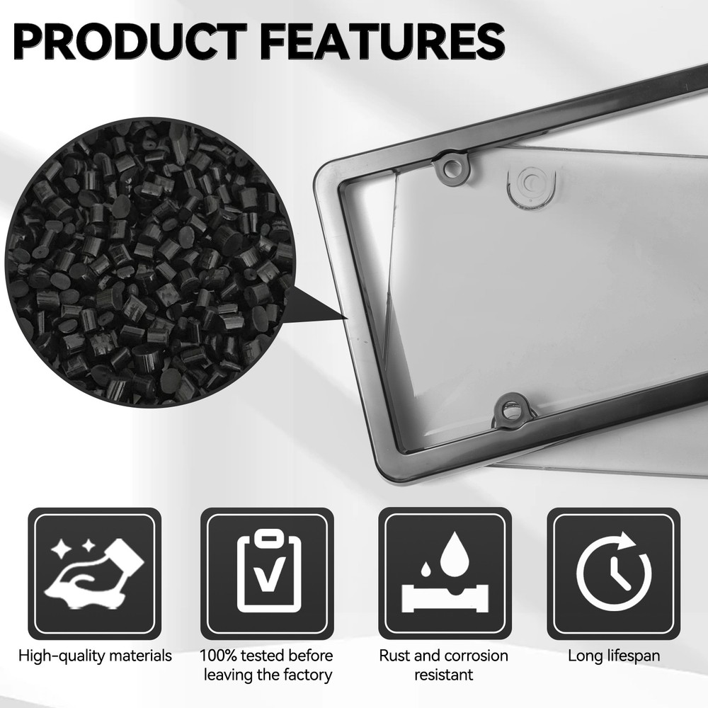 2 Unbreakable License Plate Covers+Frames Auto Tag Shield Protector Front Rear /