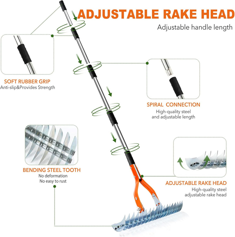Thatch Rake,15" Lawn Dethatcher Rakes,Dead Grass Remover,Manual Dethatching Rake