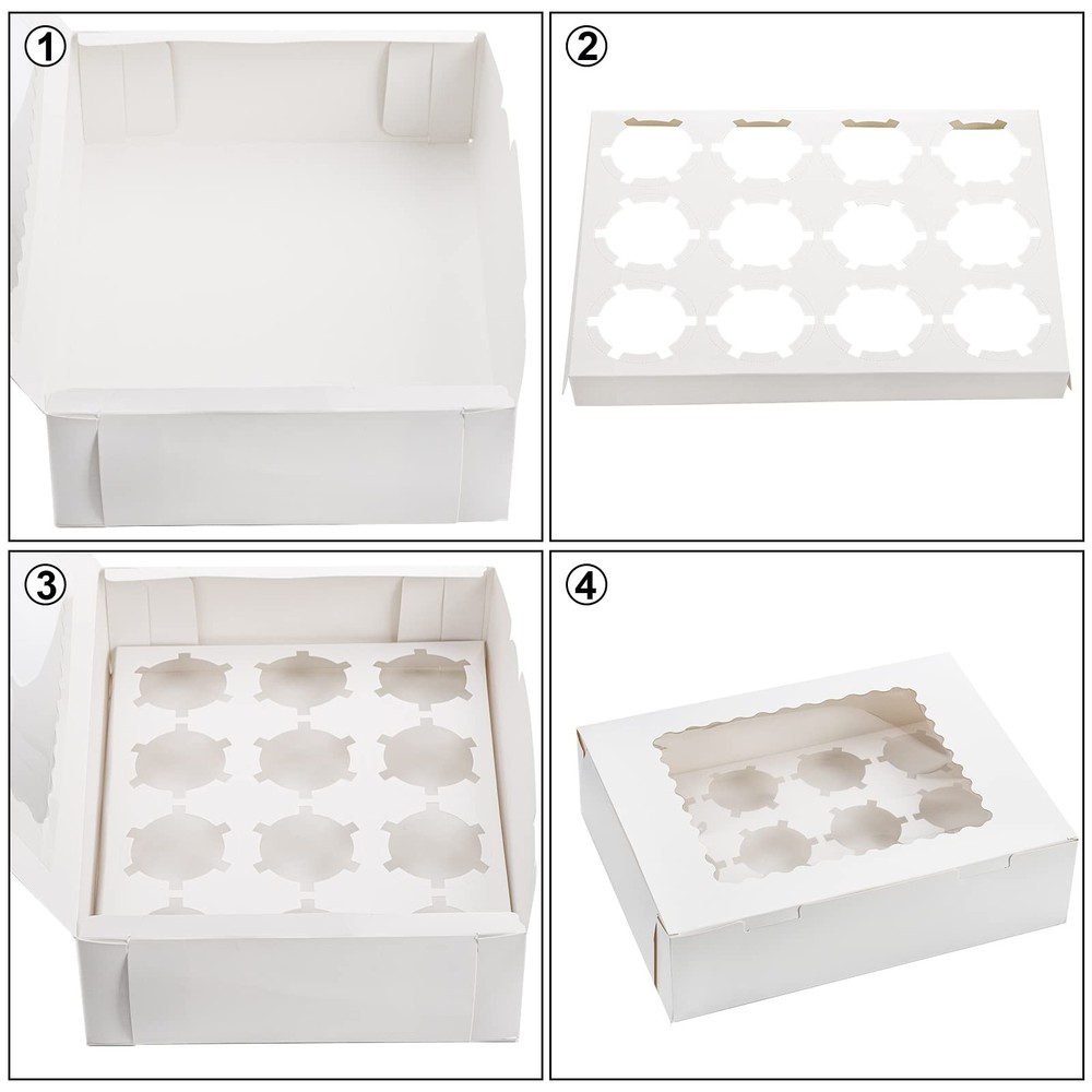 Jucoan 20 Pack Cupcake Boxes 12 Counts White Paper Cupcake Container with Ins...