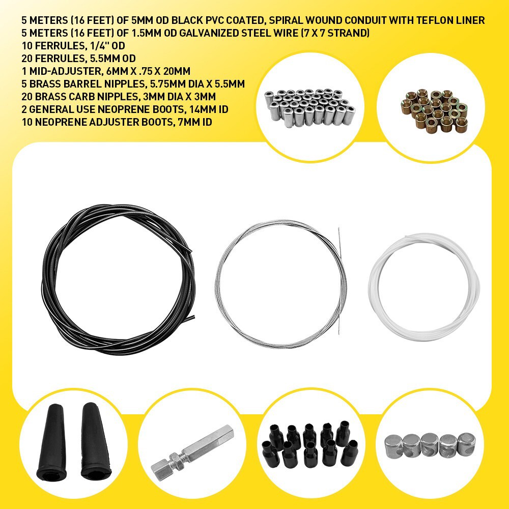 5 Metres Motorcycle DIY Throttle Cable Replace Kit Nipples Ferrules Universal