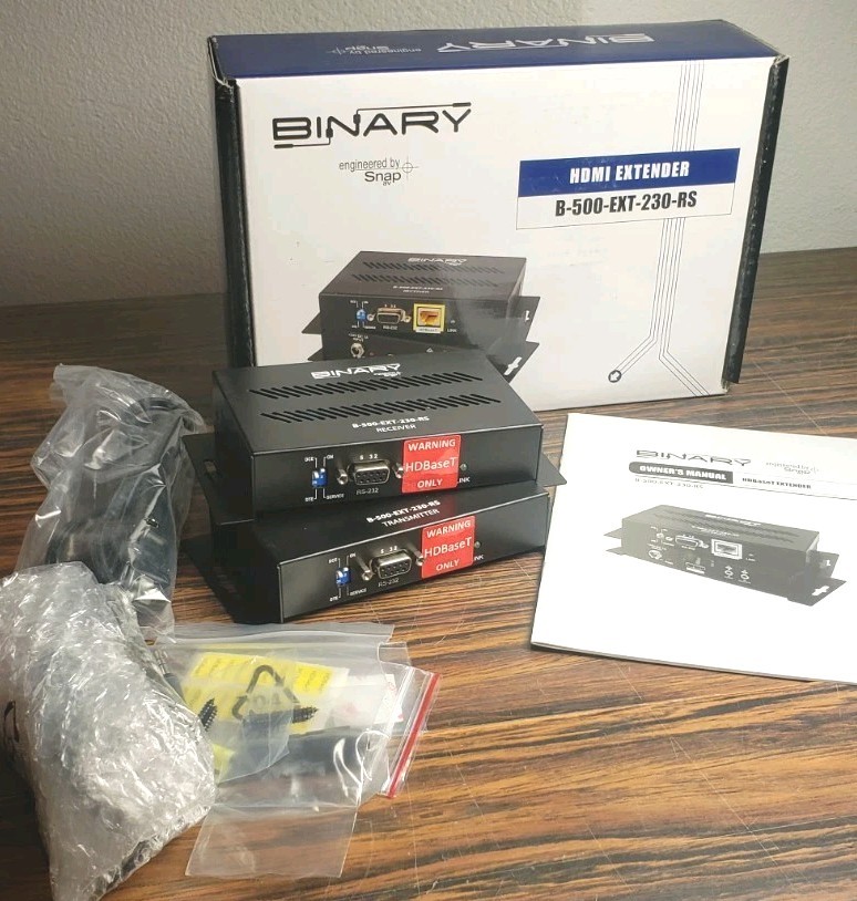 NEW Binary (B-500-EXT-230-RS) HDMI Extender Receiver/Transmitter/Power Supply
