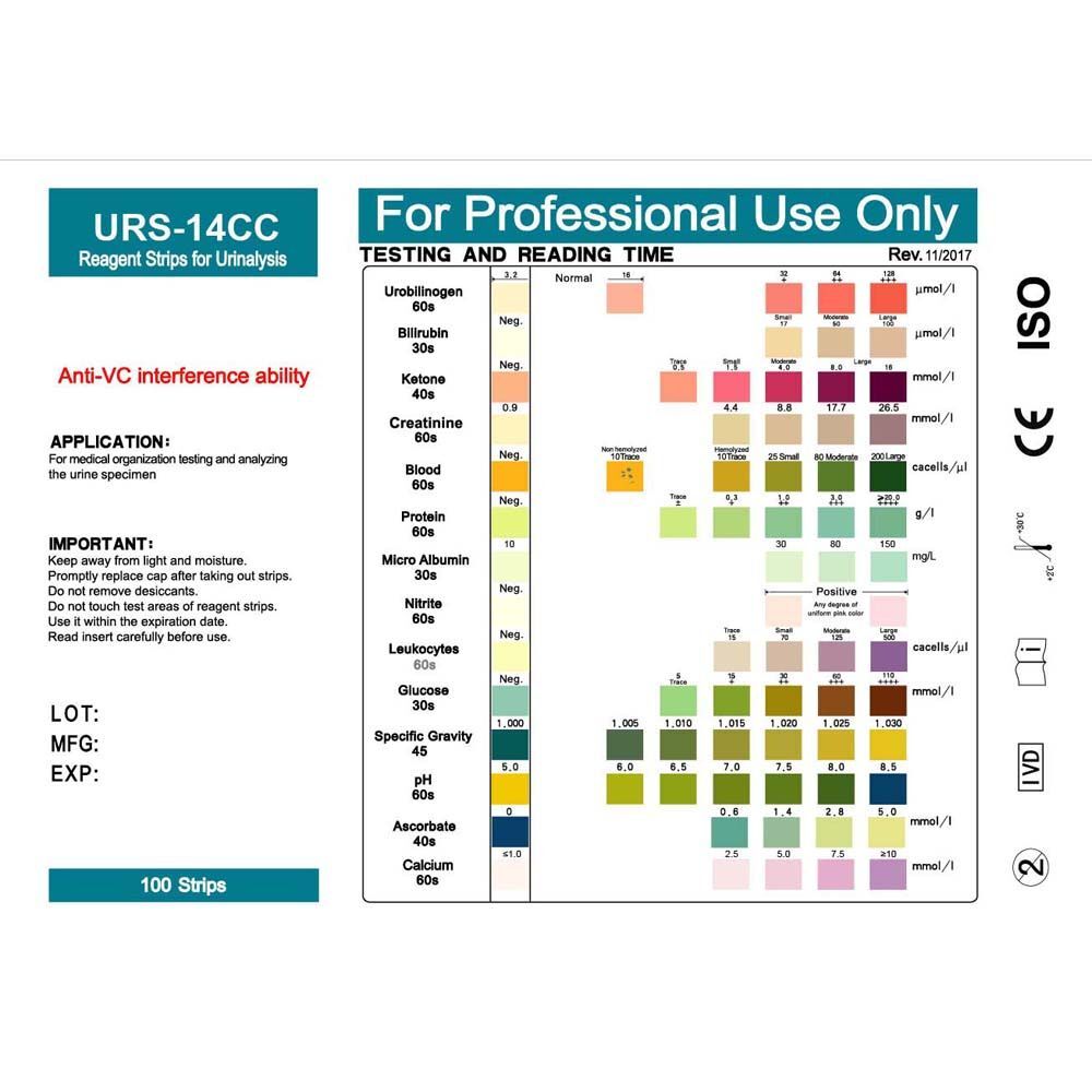 1Box 14-in-1 Urinalysis Test Strips 14 Parameter PH Test Strips for Leukocytes