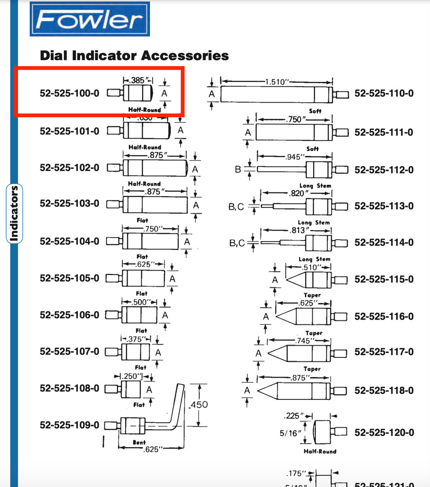 Fowler 52-525-100 Black Oxide Ball Indicator Contact Point