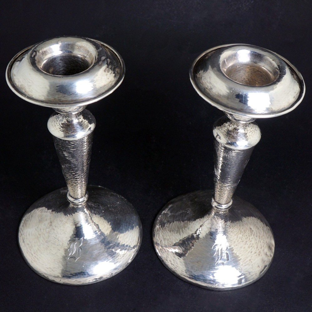 Stunning Shreve & Co Hammered Arts & Crafts Sterling Silver Candlesticks