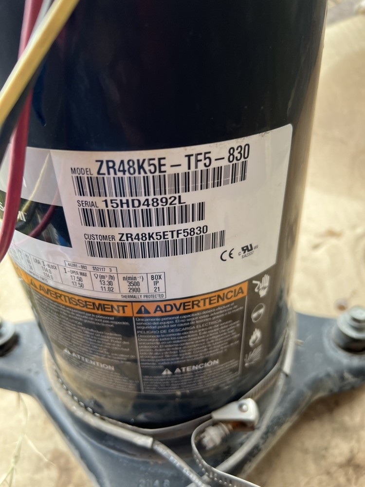 COPELAND SCROLL COMPRESSOR model ZR48K5E - TF5 - 830  Year 2015 230v  3 phase