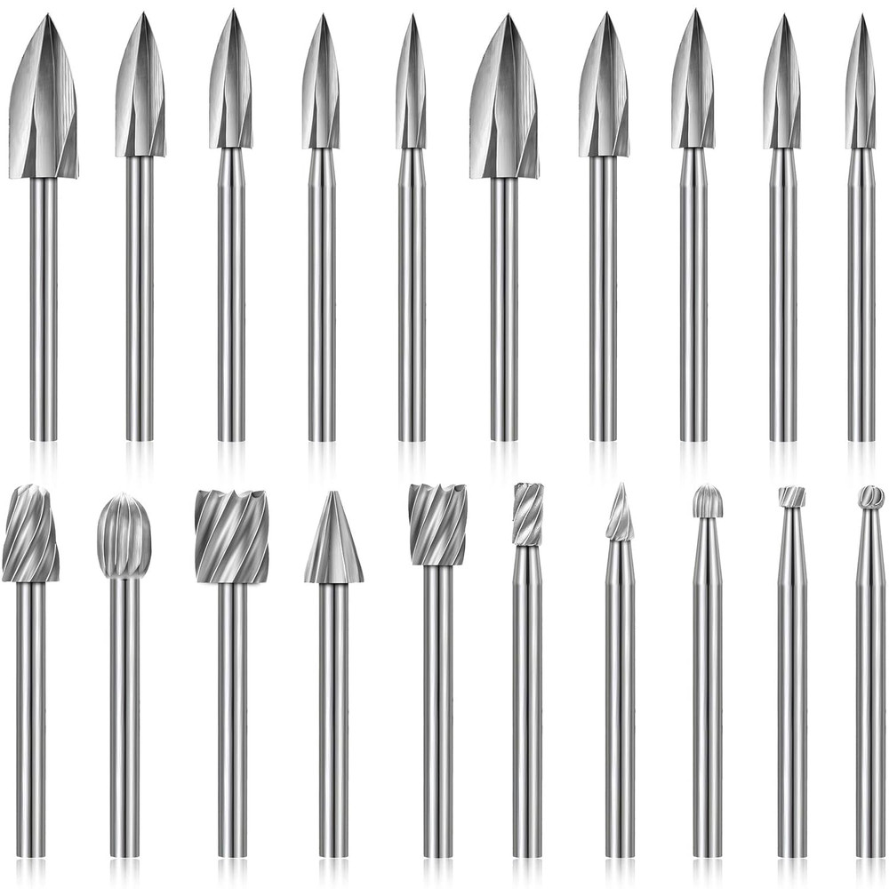 20-Piece Wood Carving Tools Set - Includes HSS Engraving Drill Accessories & HSS