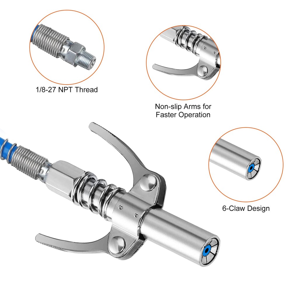 12pcs Grease Gun Coupler Accessory Kit with Hose Needle Adapter for Zerk Fitting