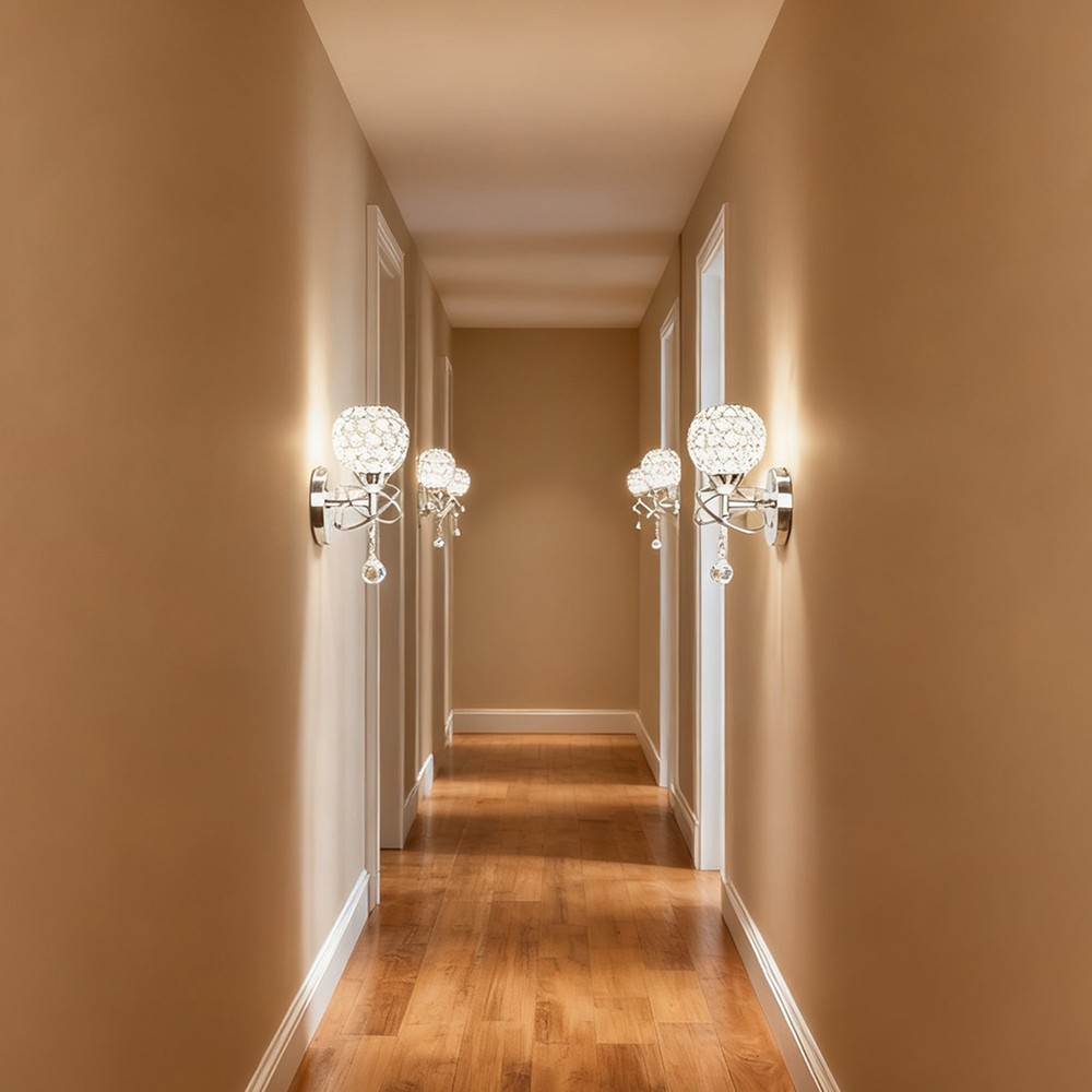 4-Pack Silver Crystal Wall Sconces – E26 Hardwired Modern Wall Lights
