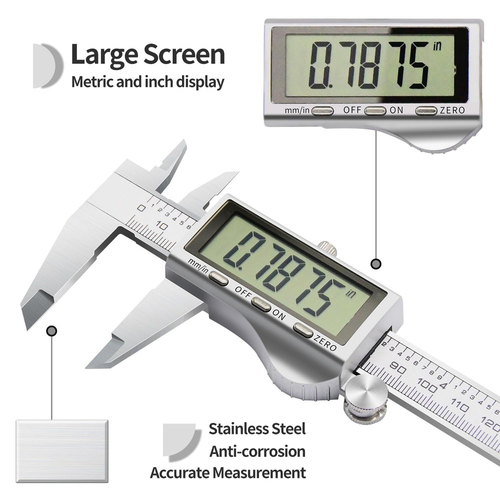 Digital Caliper, Vernier Calipers Measuring Tool, Stainless Steel Electronic ...