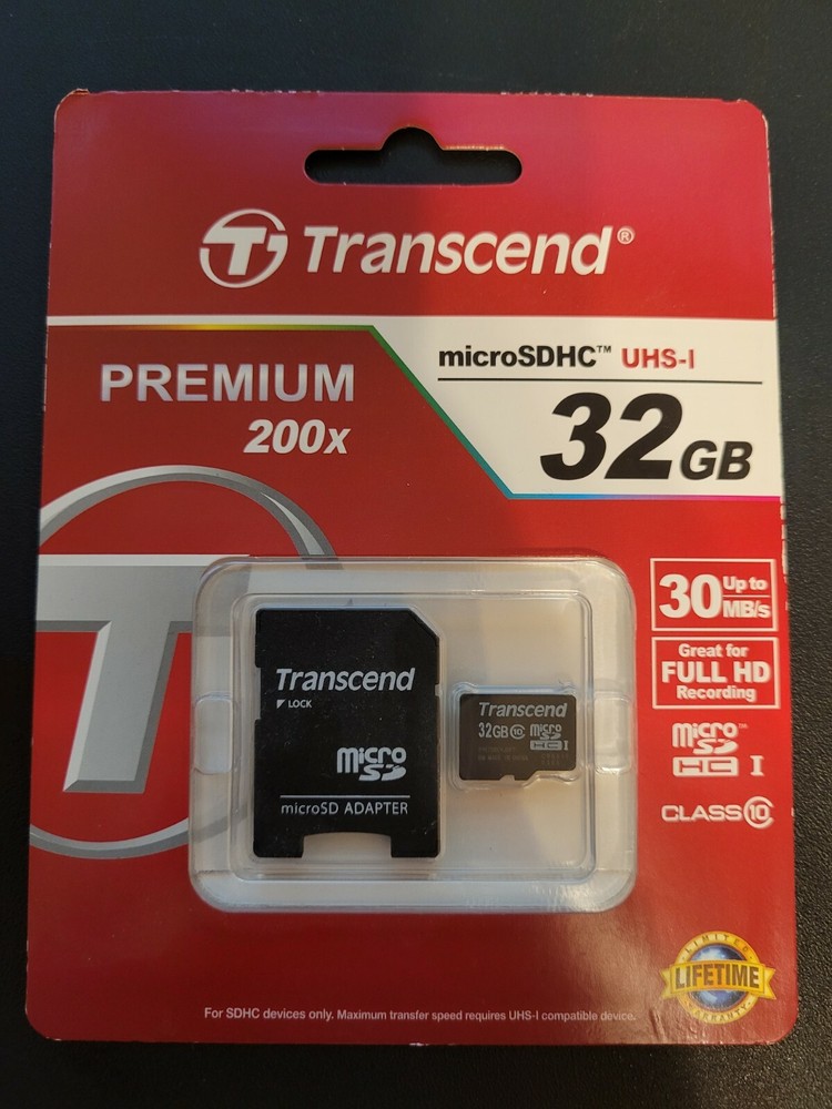 NEW Transcend 32GB MicroSDHC Class10 Memory Card with Adapter 30 MB/s
