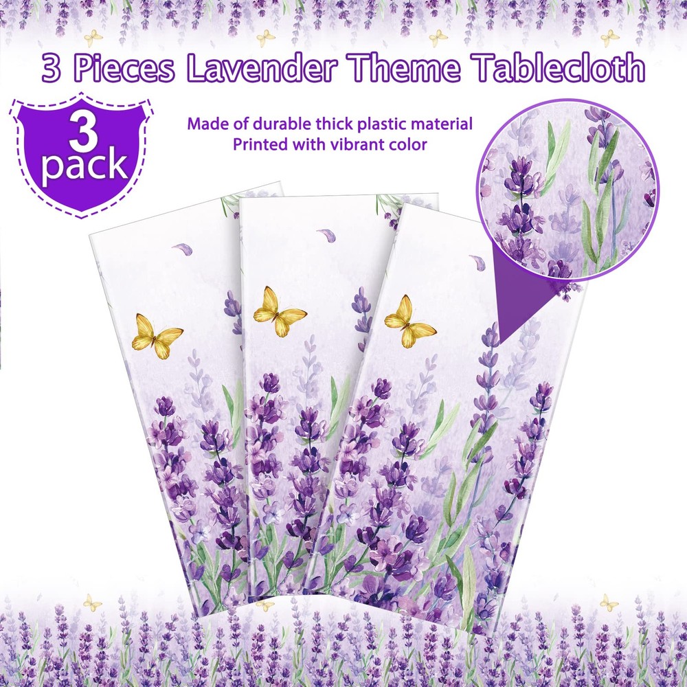 3 Pack Spring Summer Lavender Plastic Tablecloth Party 3 Pack,