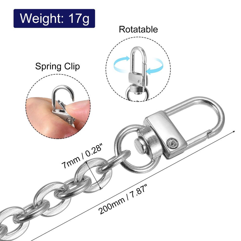 8"x0.28" Purse Chain Strap, Purse Handle Shoulder Replacement Straps, Silver