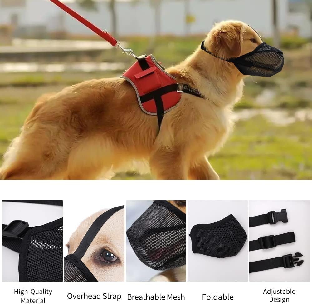 Dog Muzzle Soft Mesh Covered Muzzles Small Medium Large & X-Large Dogs Muzzle W/