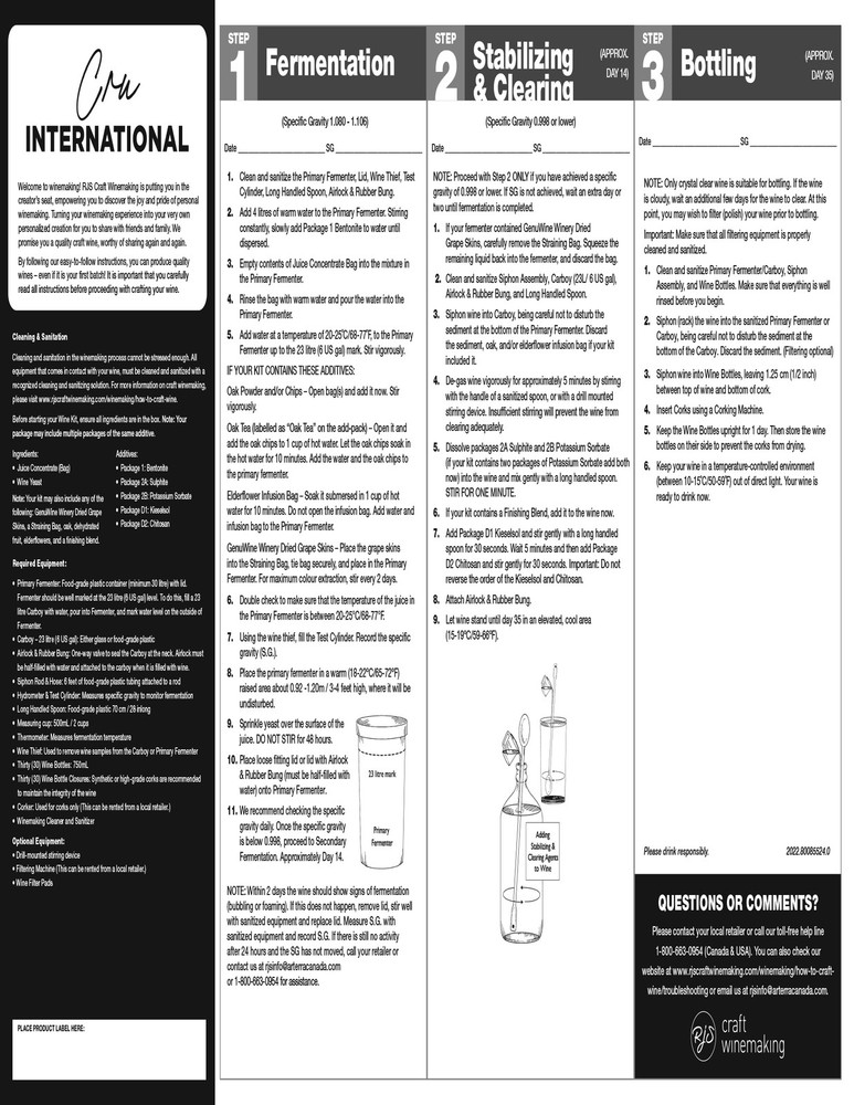 Wine Ingredient Kit - Cru International - Germany Riesling Style
