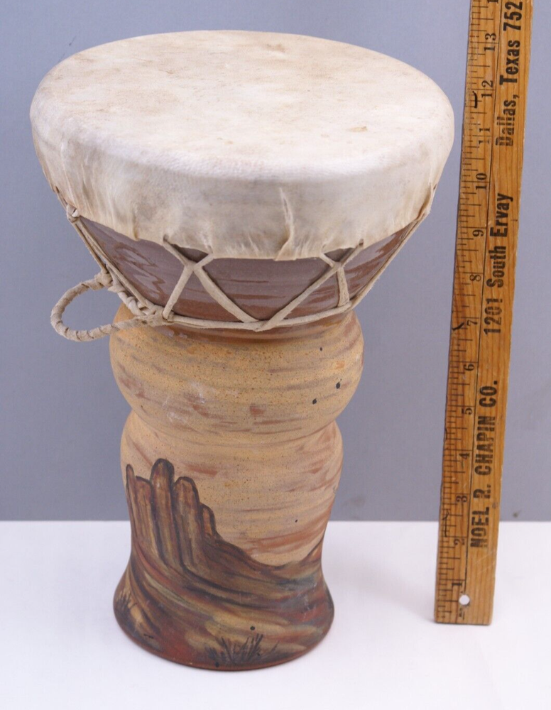CERAMIC POTTERY DRUM SOUTHWEST LANDSCAPE DESIGN - SIGNED MOKI 97