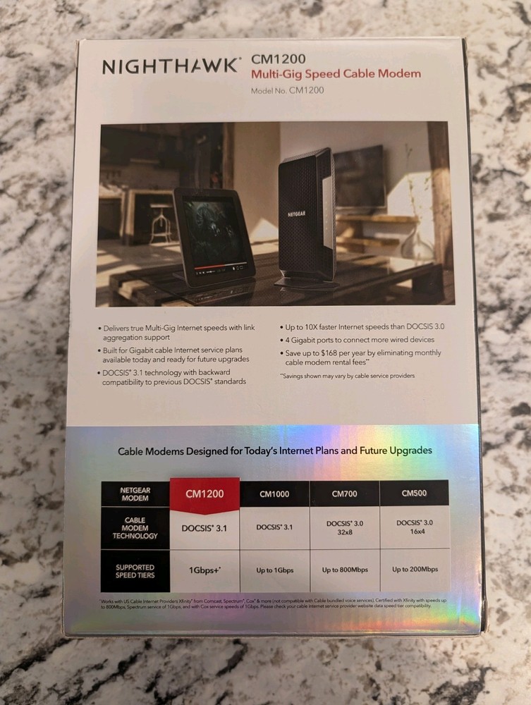 NETGEAR Nighthawk CM1200-100NAS DOCSIS 3.1 Cable Modem