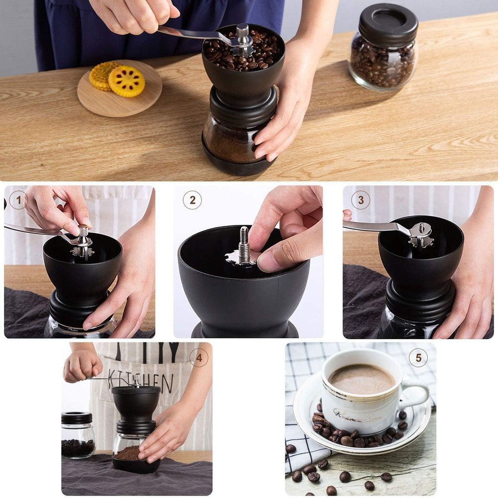 Manual Coffee Bean Grinder with Ceramic Burr, Hand Coffee Grinder Mill Small wit