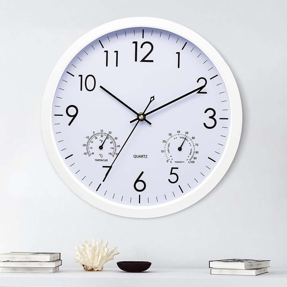 Compact 30cm Wall Clock with Temperature Display Perfect for Small Spaces