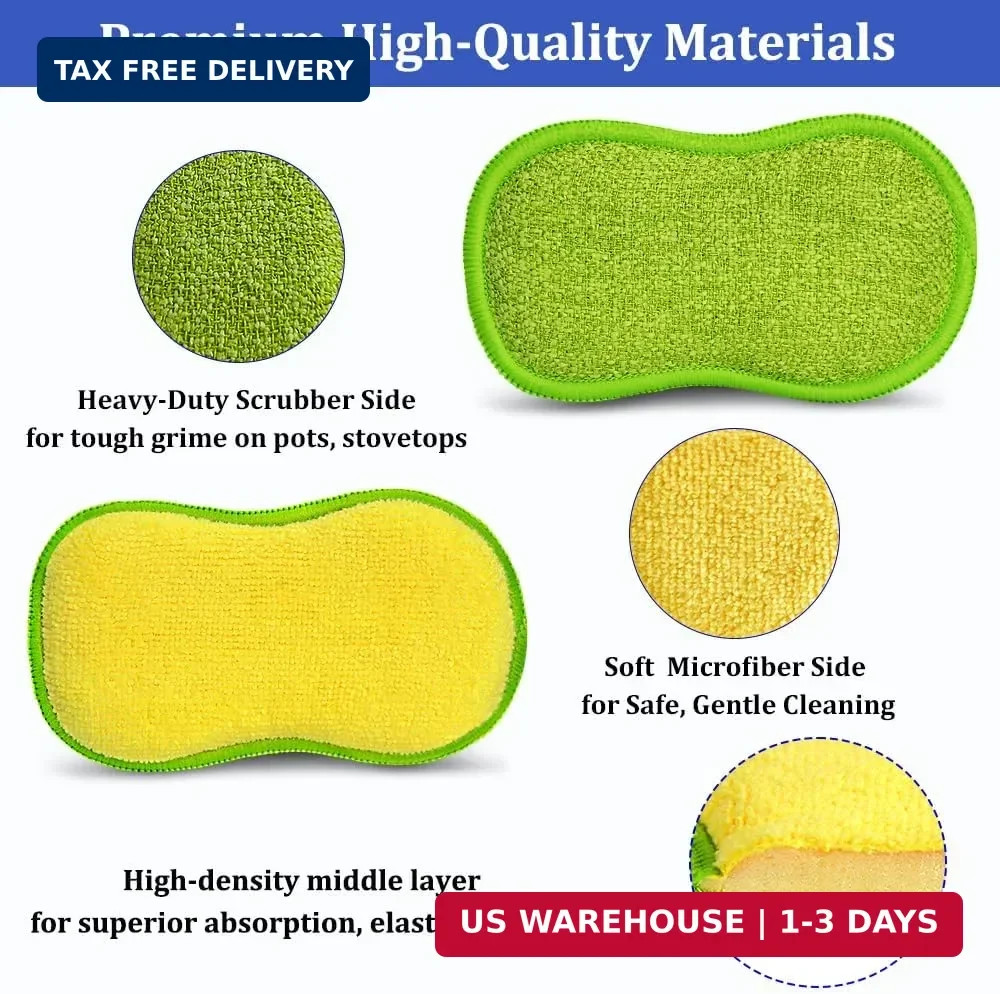 Dish Sponges Kitchen, 12 Pack Multi-Purpose Microfiber Scrub Sponge - Dual-Sided