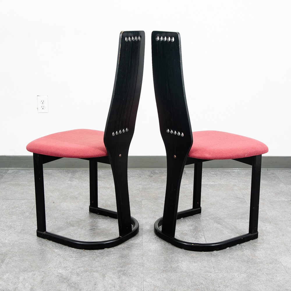 Mid Century Danish Modern Dining Chairs 2 Post Modern Black Memphis Ebonized Pr