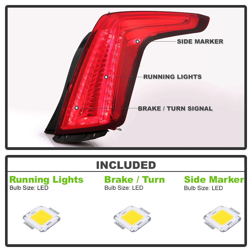 2017-2019 Cadillac XT5 Red LED Tail Light Brake Lamp Replacement Passenger Side