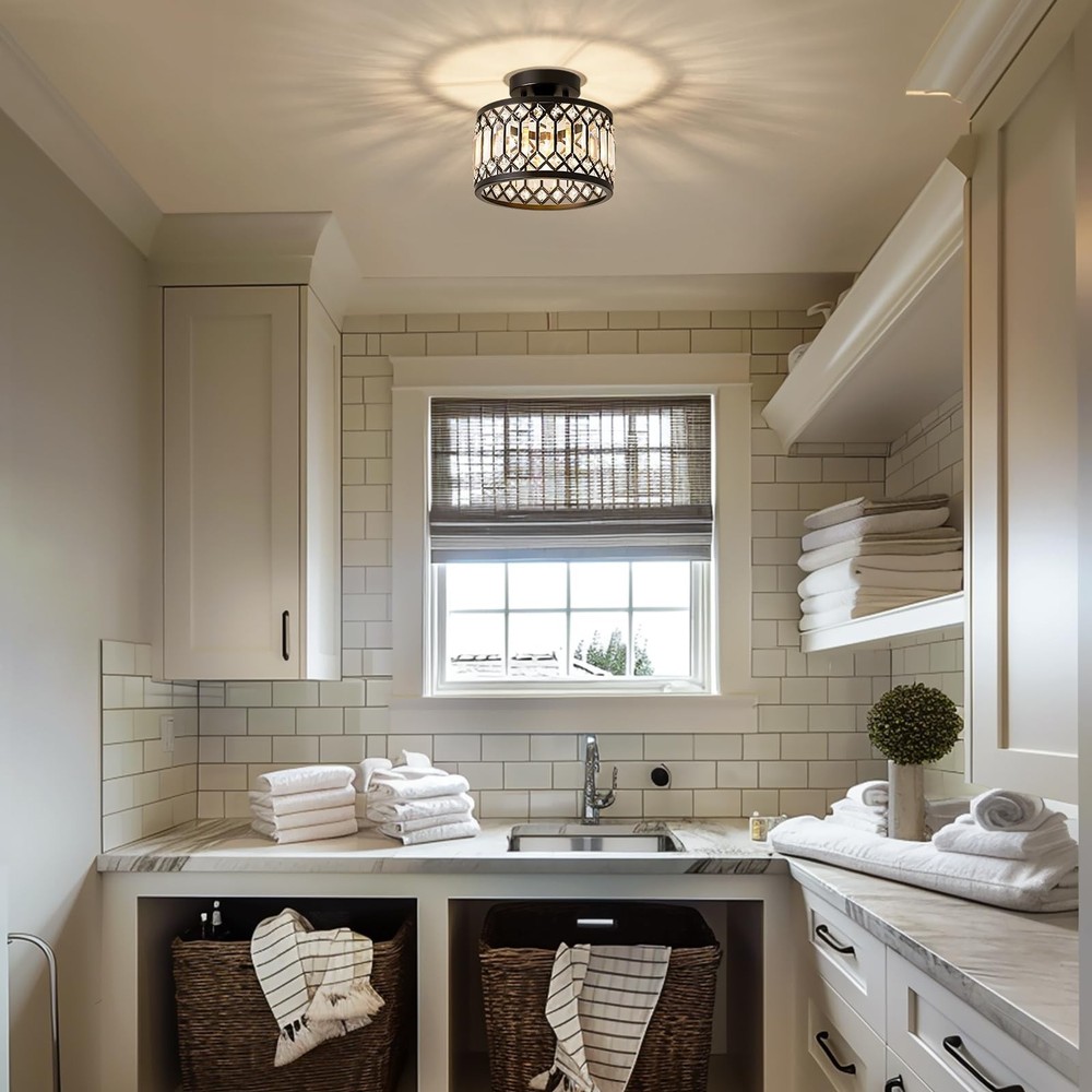 Crystal Black Ceiling Light, Modern Semi Flush Mount Ceiling Lighting Fixture...
