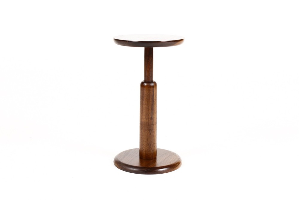Studio Craft Modernist Walnut Round Drinks / Side Table — Lathe Turned — Segment