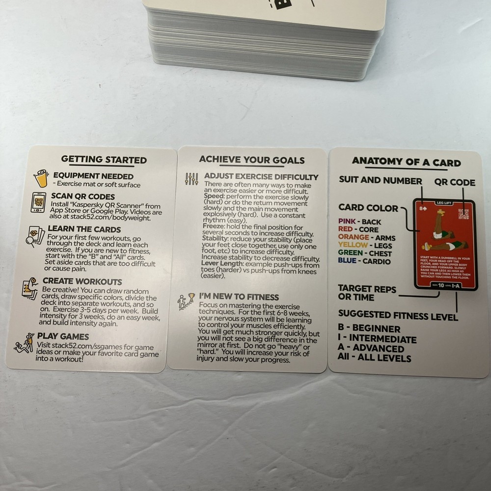 Stack 52 Bodyweight Exercise Workout 104 Playing Cards Mega Pack Mint Condition