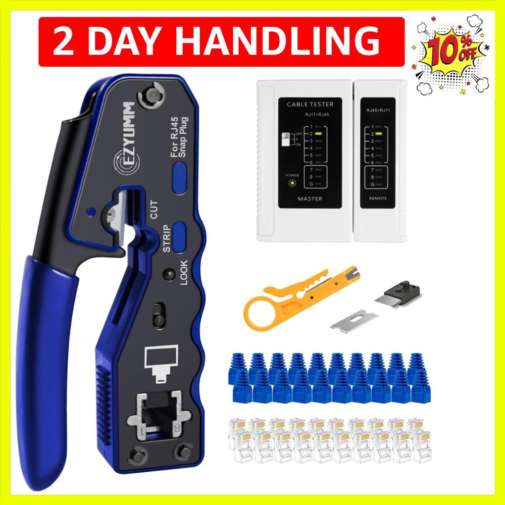 Pass Through Ethernet Crimper, Professional Ethernet Crimping Tool Kit, RJ45 ...