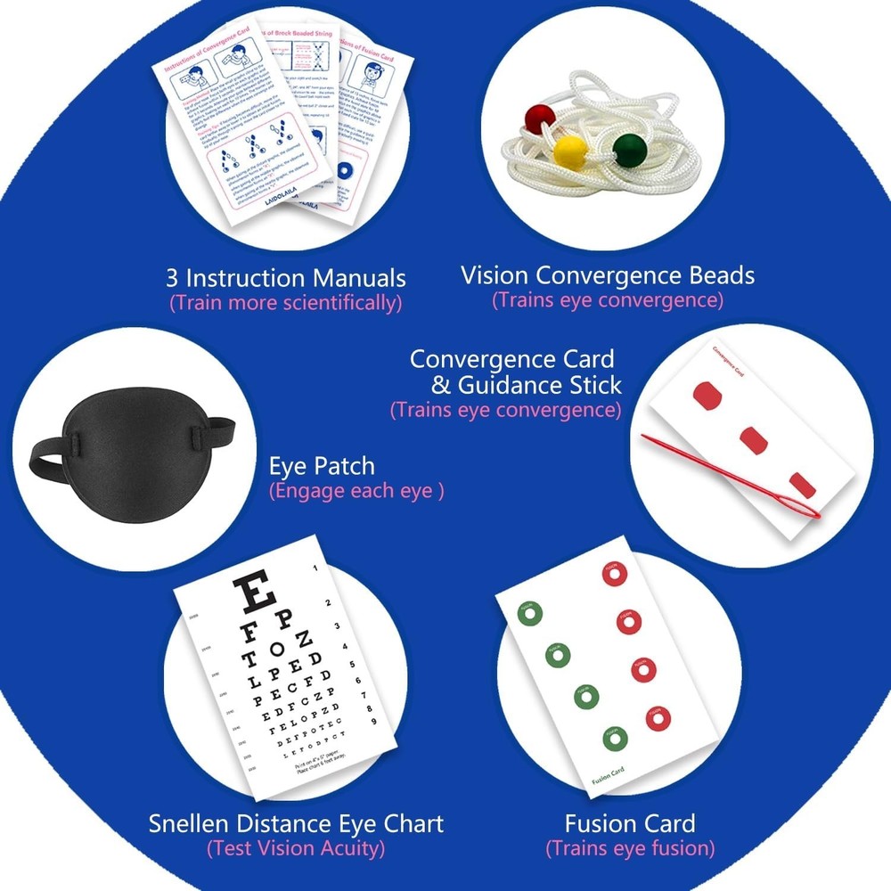 7.5 ft Vision Convergence Beads Training Kit – Snellen Eye Chart, Eye Patch &...
