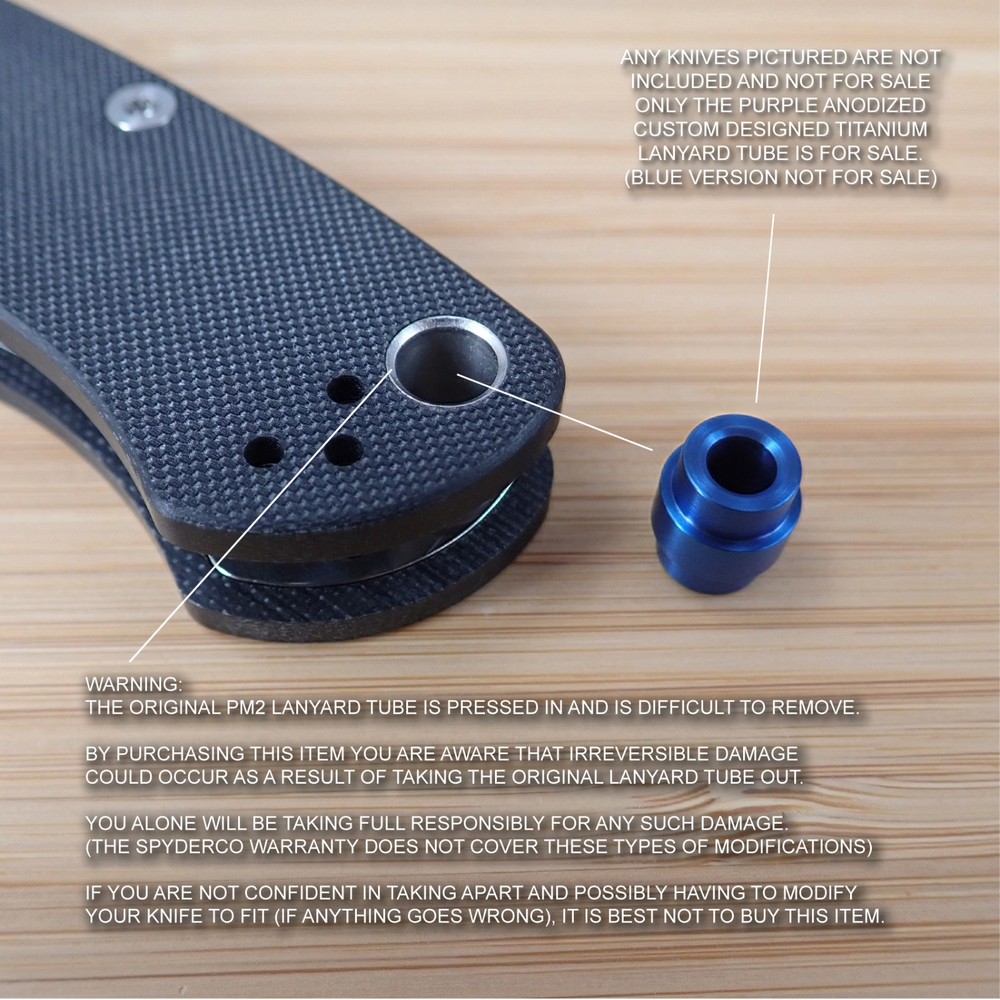 Spyderco Paramilitary PM2 Custom Titanium Lanyard Tube Plug Anodized DEEP PURPLE