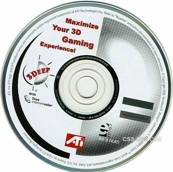 ATI 3Deep Drivers CD True Internet eColor Gaming Experience Graphics mfr 3.1KATI